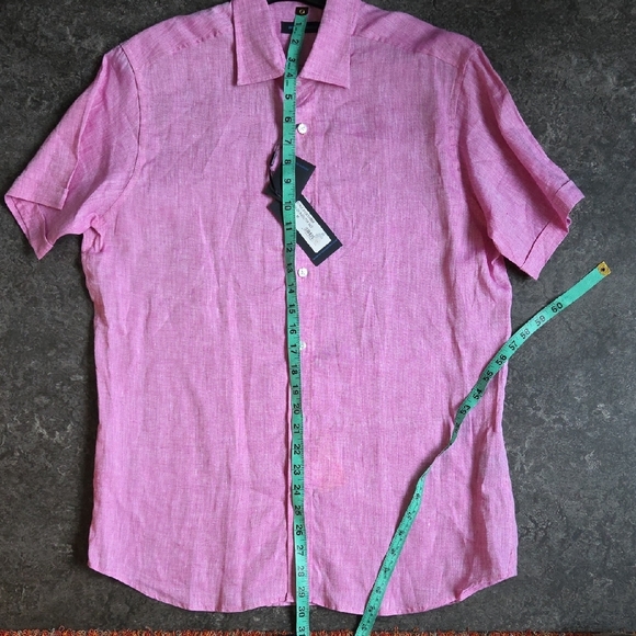 NWT Linen Patrick Assaraf Mauvey Pink Short Sleeve Shirt Harry Rosen M - Picture 8 of 12